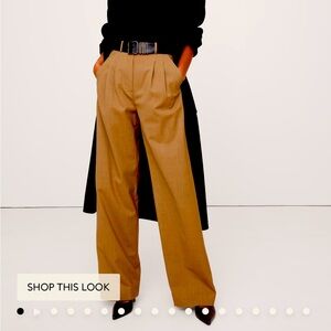 High rise wide leg women’s wool pants in camel